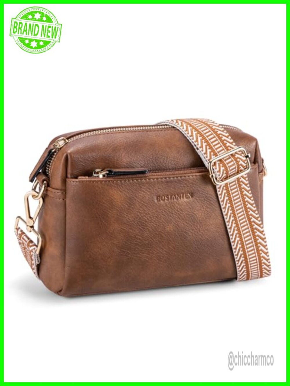 Small Crossbody Bag Vegan Leather Multi Pocket Guitar Strap Purse